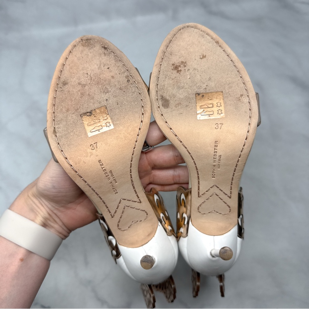 Sophia Webster Evangeline Butterfly Angel Wing Rose Gold Leather Sandal Heels 37 - Picture 12 of 16